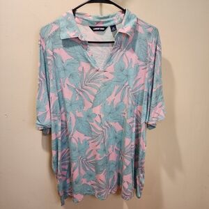 Land's End Women's Green and pink Floral plus size polo shirt 2X